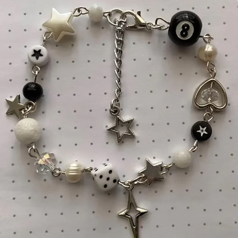 Handmade No. 8 ball star beaded dice bracelet coquettish y2k gothic bracelet