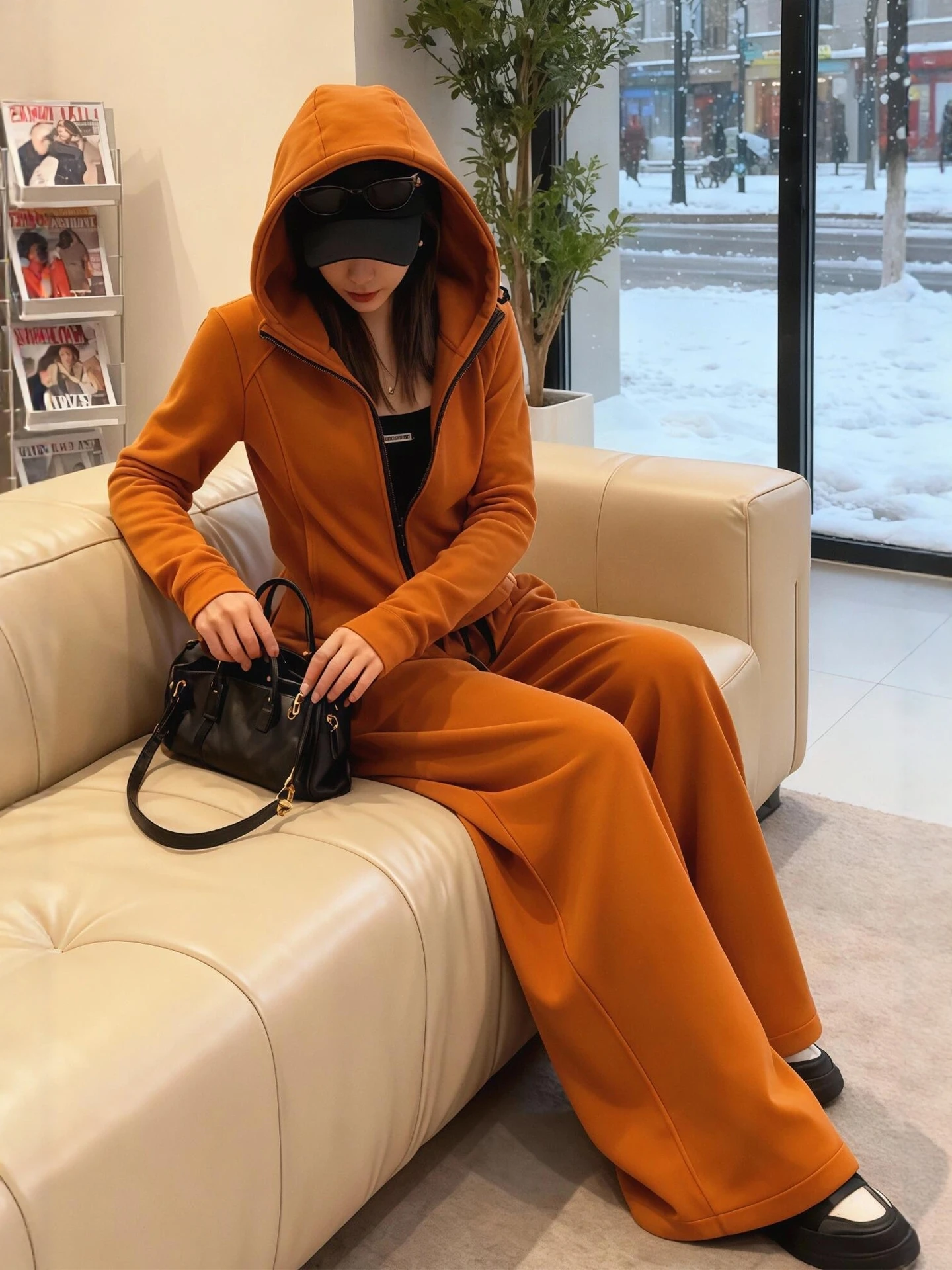 

plus Size Autumn Winter Casual Sportswear Set with Hoodie Jacket And Wide Leg Pants Women's Fashion Two Piece Ensemble