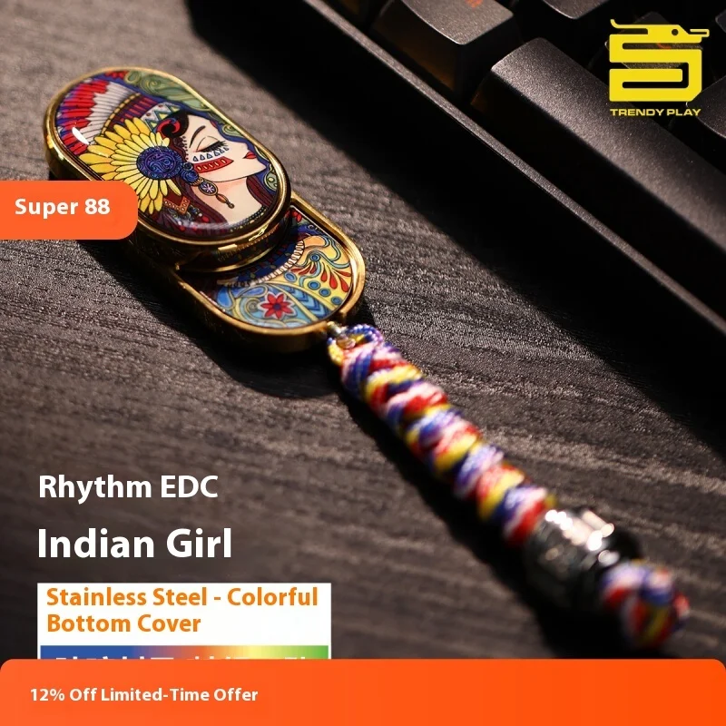Indian Girl Ritmische Mechanische Duwplaat Metalen Edc Stressverlichtend Speelgoed Met Mes Hanger Fidget Spinner Voor Stress Relief