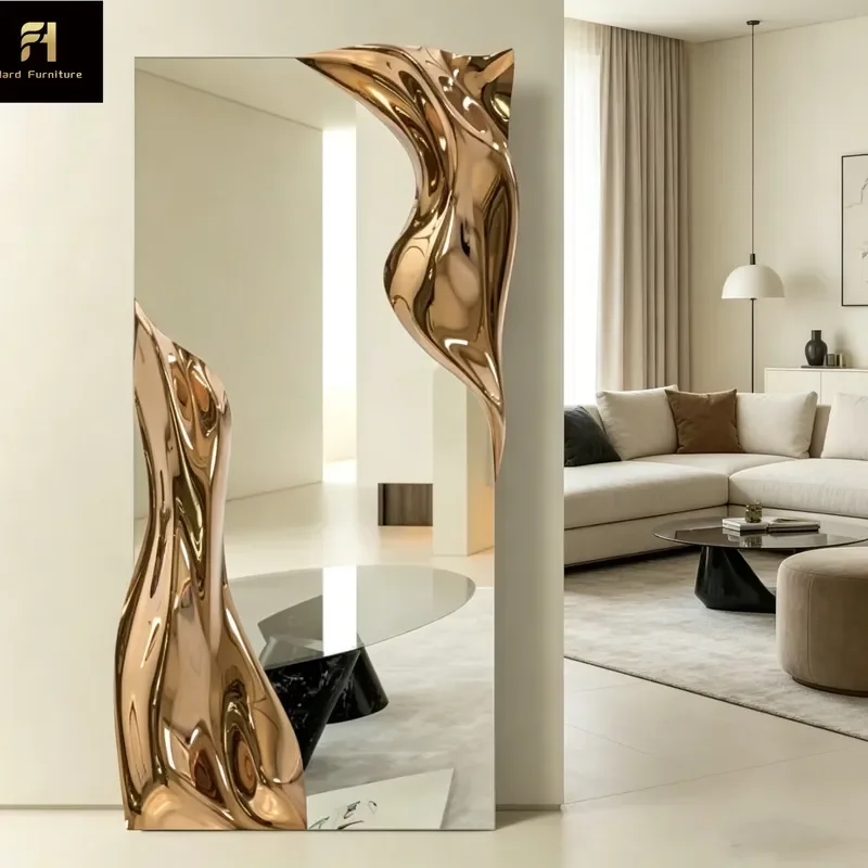 Nordic Creative Art Floor Mirror French Light Luxury Special Shape Design for Hotel Living Room Bedroom Decoration Full