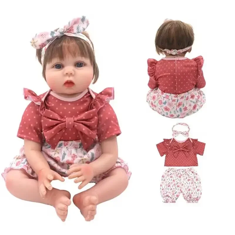 22 "Babypop Meisje Kleding Jurk Sok Set 55Cm Reborn Pop Outfits Kinderen Speelgoed Kleding