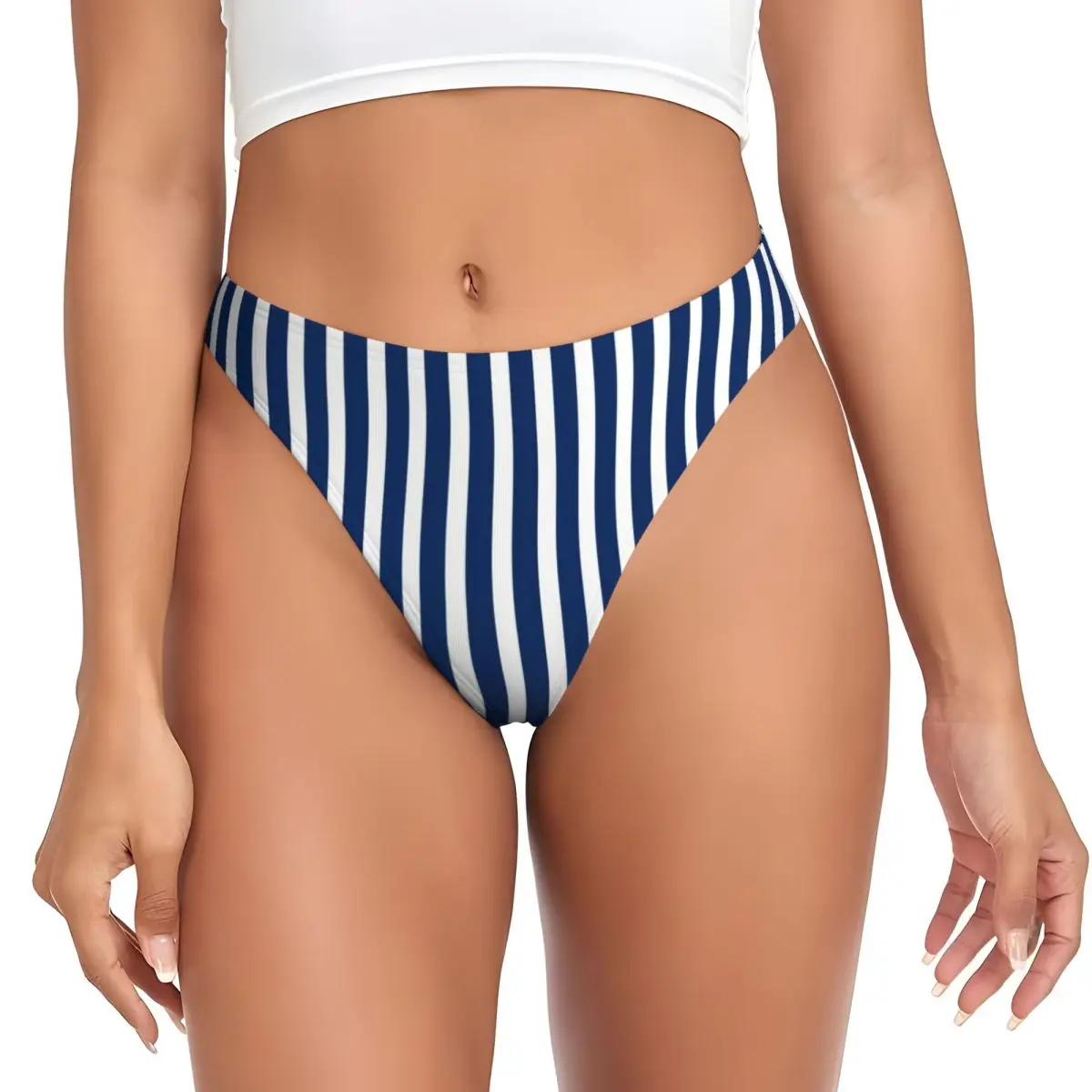 

Custom Women's Blue And White G-string Thongs Female Stretch Nautical Sailors Panties Underwear