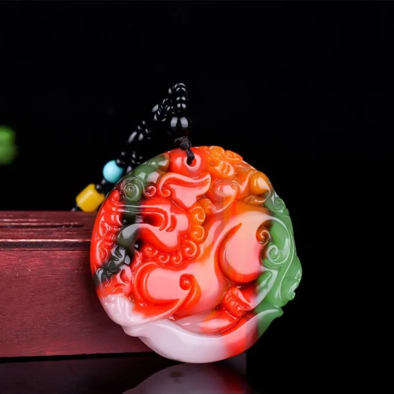 Natural Colour Jade Dragon Pixiu Pendant Necklace Chinese Charm Ite Jewelry Carved Amulet Luck Gifts for Her Men Sweater Chain