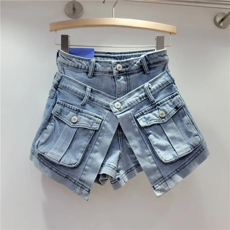 Pantalones cortos vaqueros de estilo coreano para mujer, Shorts de cintura alta, adelgazantes, versátiles, con bolsillos, para primavera y verano, 2024