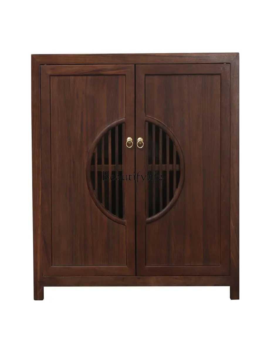 New Chinese Style Solid Wood Storage Hallway Shoe Cabinet Simple Hollow Hallway Sideboard Cabinet Zen Furniture