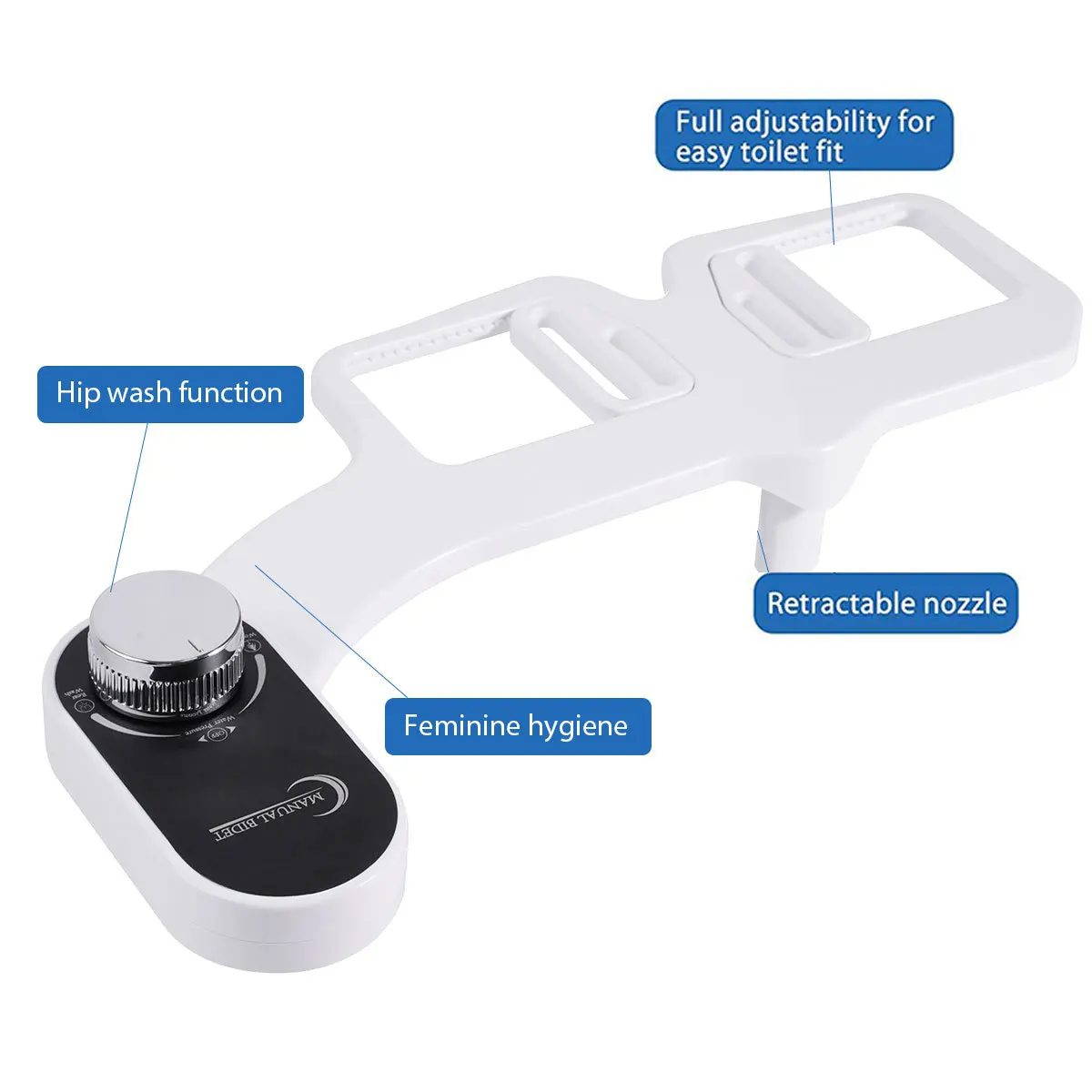 Non-Electric Bidet for Toilet, Self-Cleaning Dual Nozzle (Rear + Feminine Wash), Easy Install Mechanical Smart Toilet Seat