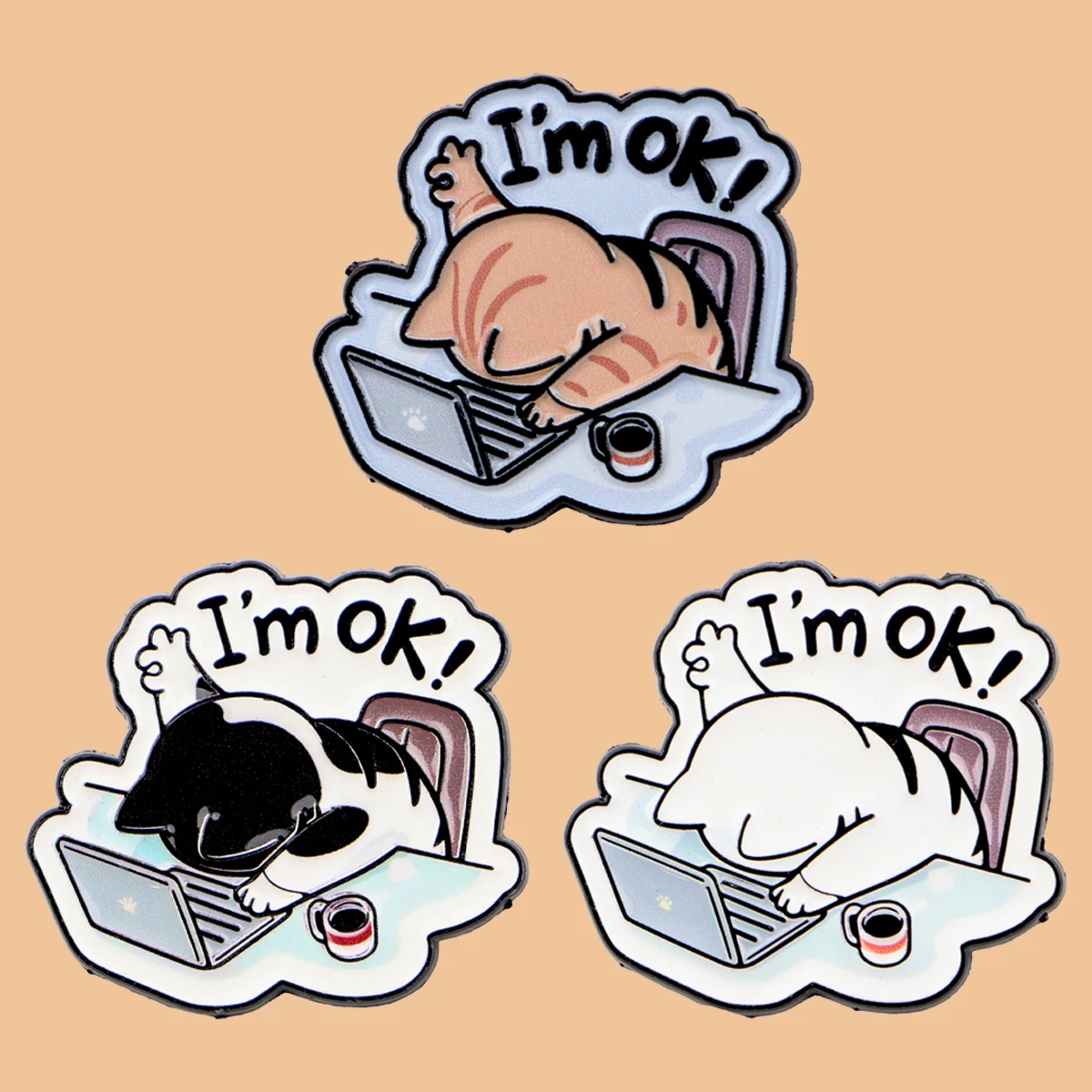 I'm OK citas alfileres esmaltados ordenador trabajo gatos broche solapa Pin insignia en mochila accesorios de ropa regalos de joyería de moda