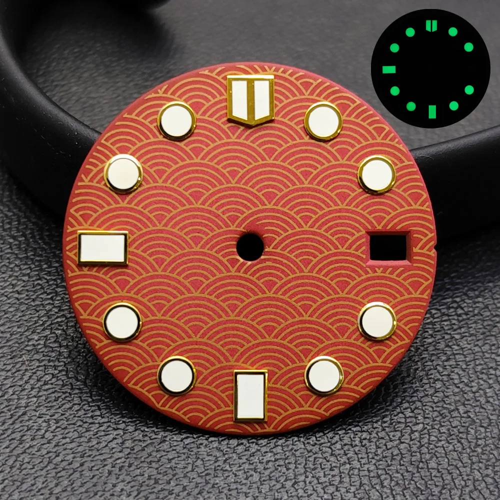28.5MM Single Calendar Watch Black/Red Dial Green Luminous Dial for NH35/NH36 Movement Accessories Watch Parts For Wristwatches