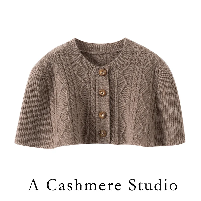 Women 100%Pure Cashmere Cape Scarf Autumn Winter Soft Warm Cashmere Knit Shawl Capes Buttoned cashmere cardigan shoulder pad Top