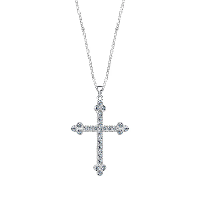 

S925 Sterling Silver Moissanite Diamond Inlaid Cross Pendant Necklace for Women Valentine's Day Jewelry Gift