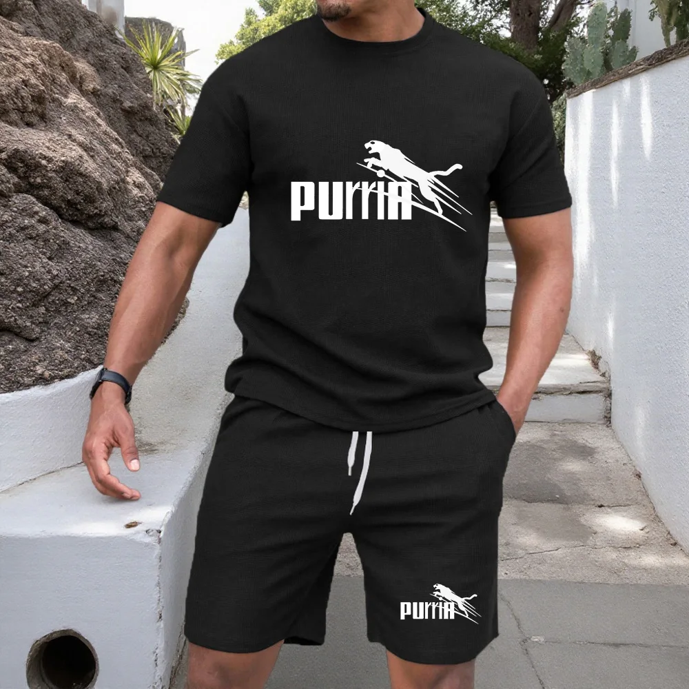 

2026 Summer leisure Men set Manga Graffiti Tees T-shirt+shorts 2-piece Comfortable and breathable for men Top Print Tshirts sets