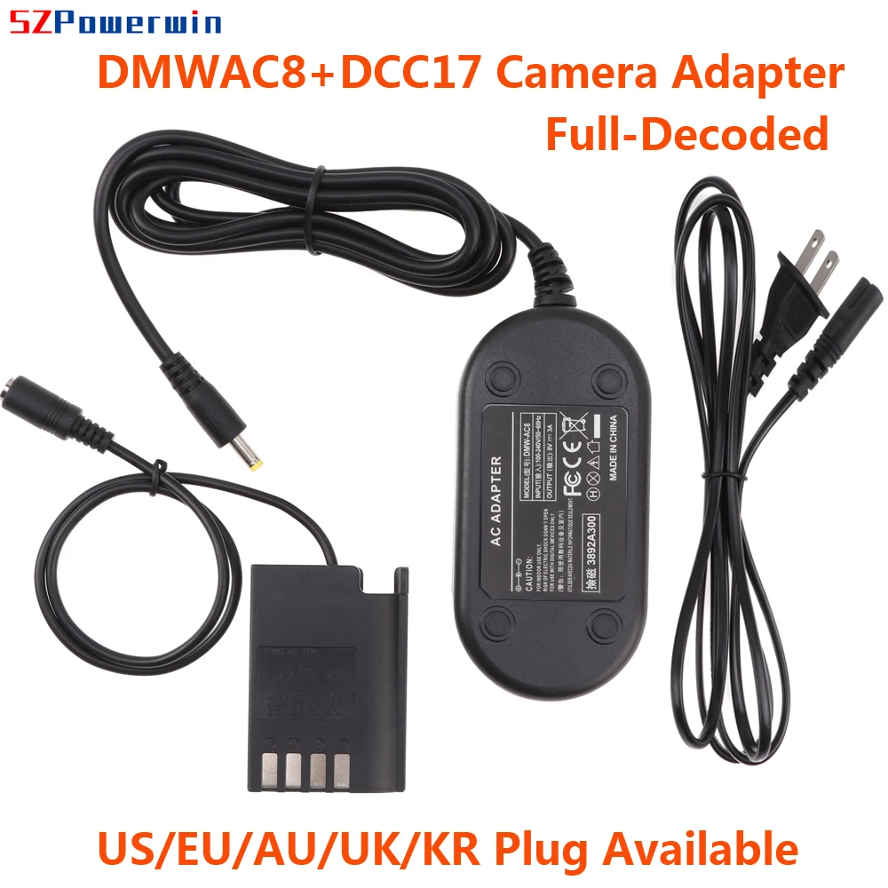 Адаптер для камеры Powerwin DMW-AC8 + DMW-DCC17 AC8 DCC17 DC Coupler BLK22, аккумуляторная батарея для Panasonic G9 GH5S GH5M2 GH6 S5K S5 DSLR