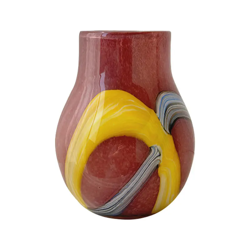 

Medieval glazed vase, high-end living room entrance decoration ornament, colored striped textured glass flower arrangement