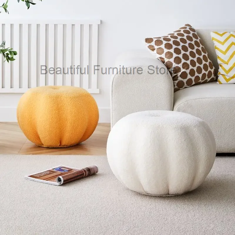 

INS Simple Pumpkin Sofa Low Stool Home Teddy Velvet Round Stool Bench Balcony Bedroom Lazy Tatami Footstool Hallway Shoe Stool