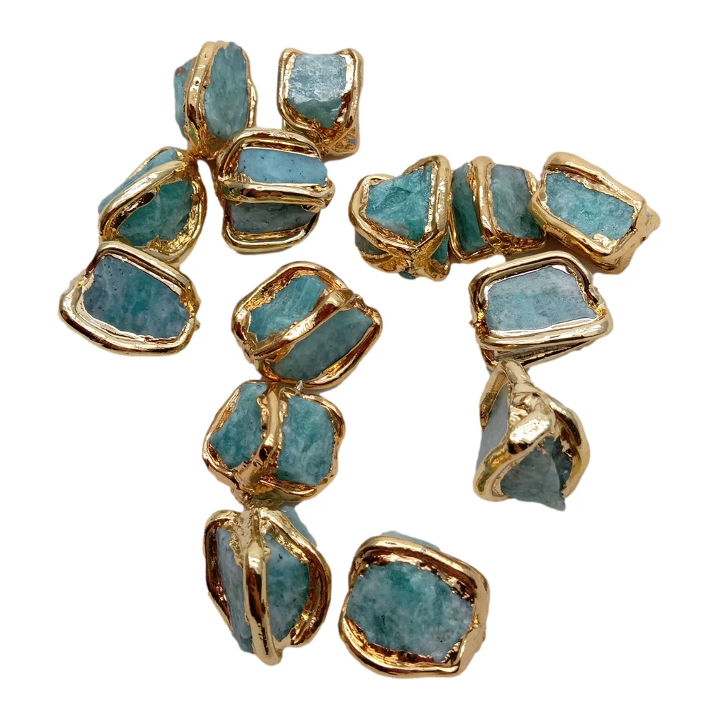Wholesale 10 PCS 20-22mm Natural Green Amazonite Rough Raw Pendant Metal Bezel Connector