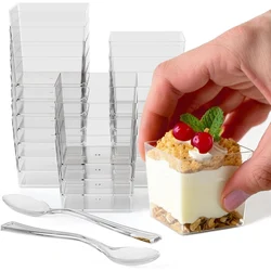 Exquisite Mini Dessert Cups with Spoons Square Dessert Cups with Tasting Spoons Mini Parfait Cups Appetizer Plastic Dessert Cup
