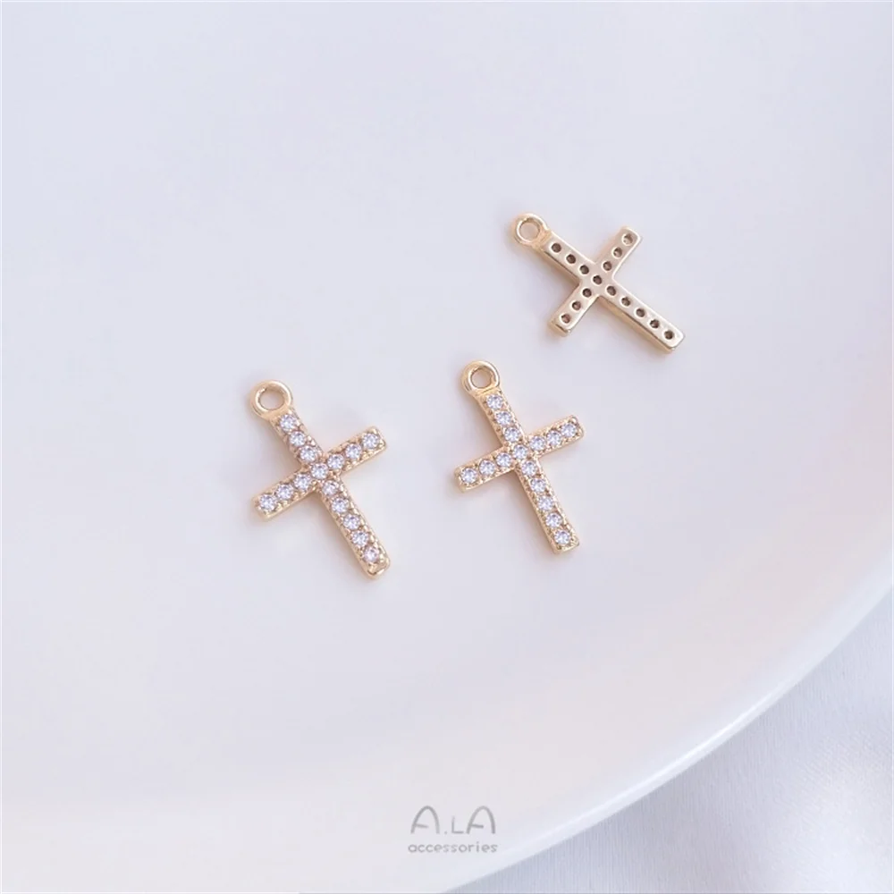 Micro-set zirconia small charm series 14K clad gold angel eyes palm cross wings jewelry pendant