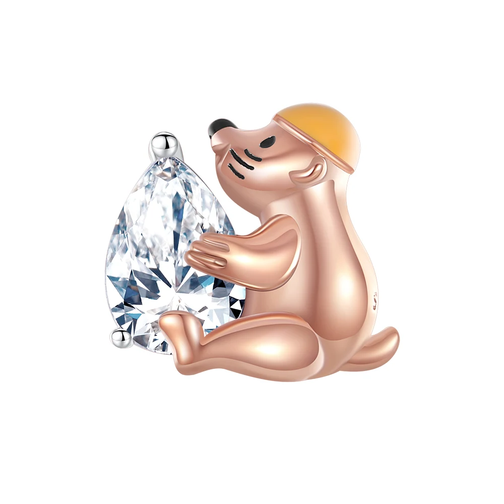 

Ahthen 925 Sterling Silver Hot Sale Beads Gopher hugs heart Charm fit Snake Chain Bracelets Necklaces for Women Jewelry Making