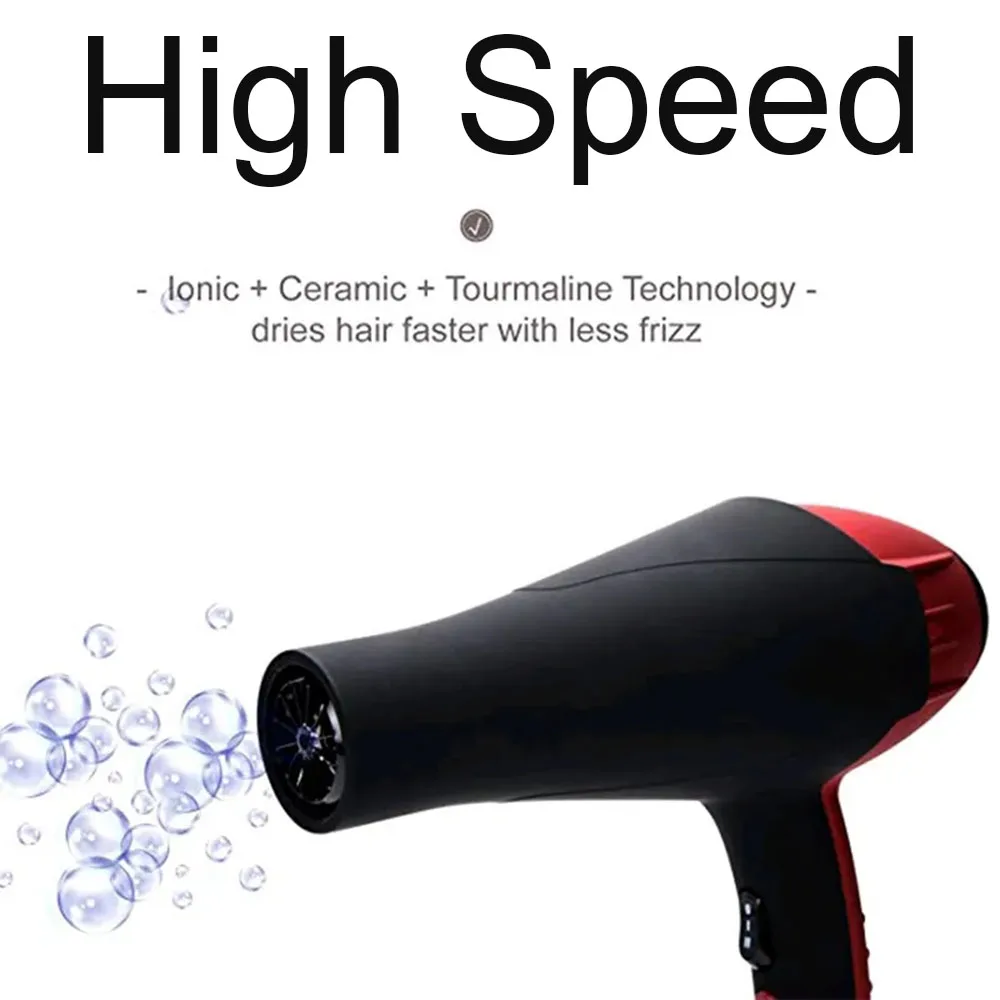 Pengering rambut Salon ionik profesional, 2200W Motor AC kuat pengering tiup Ion pengering rambut tenang dengan 2 nosel konsentrator hitam/merah