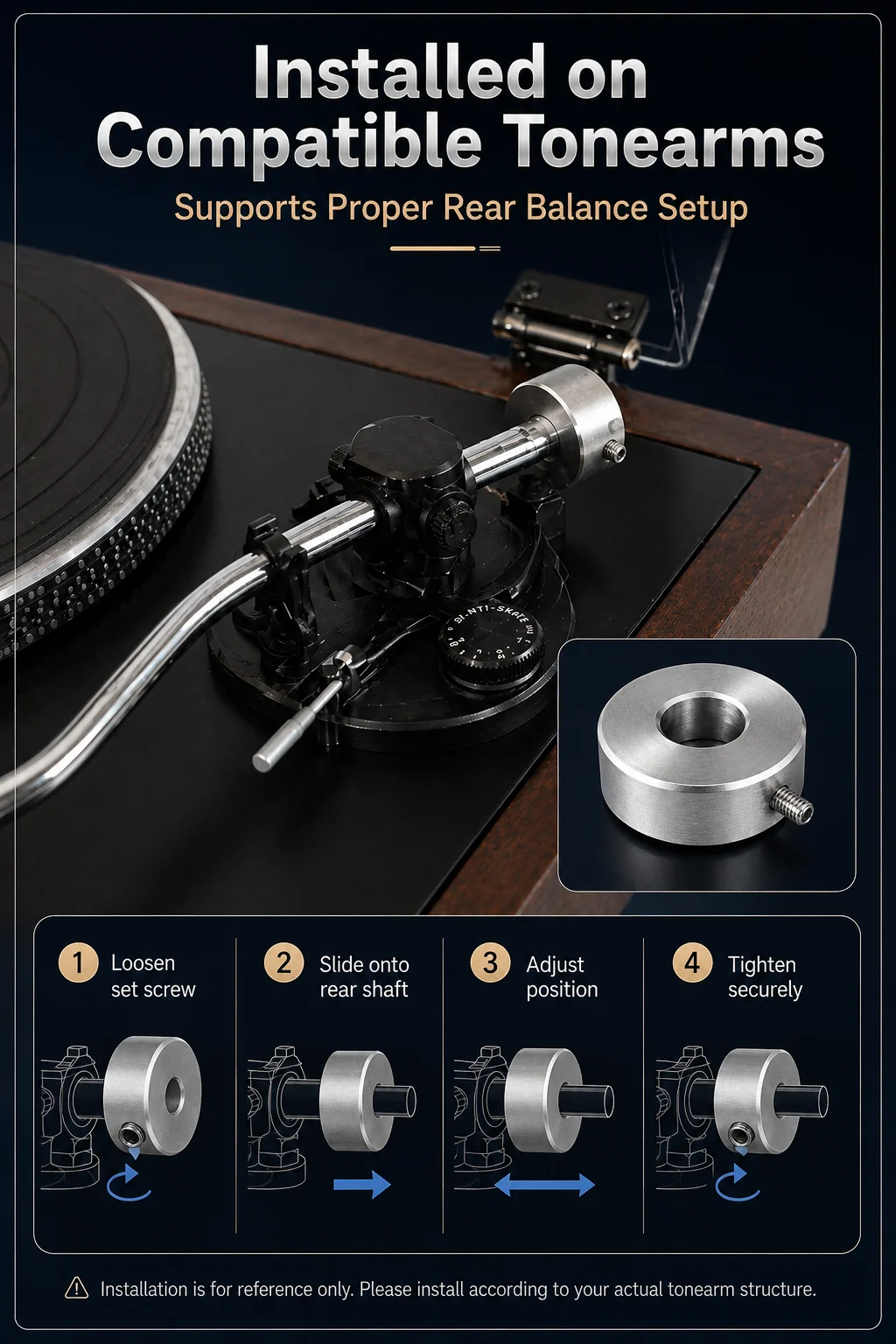 Marantz Turntable Tonearm Counterweight 40g Precision Metal Replacement Weight 11.2mm Bore HiFi Vinyl Record Player Upgrade