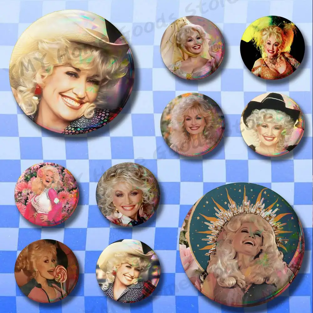 Great Singer D-Dolly P-Parton Brooches for Bag Decor Jewelry Accessories Gift 25/32/44/58/75mm Round Cartoon Badges