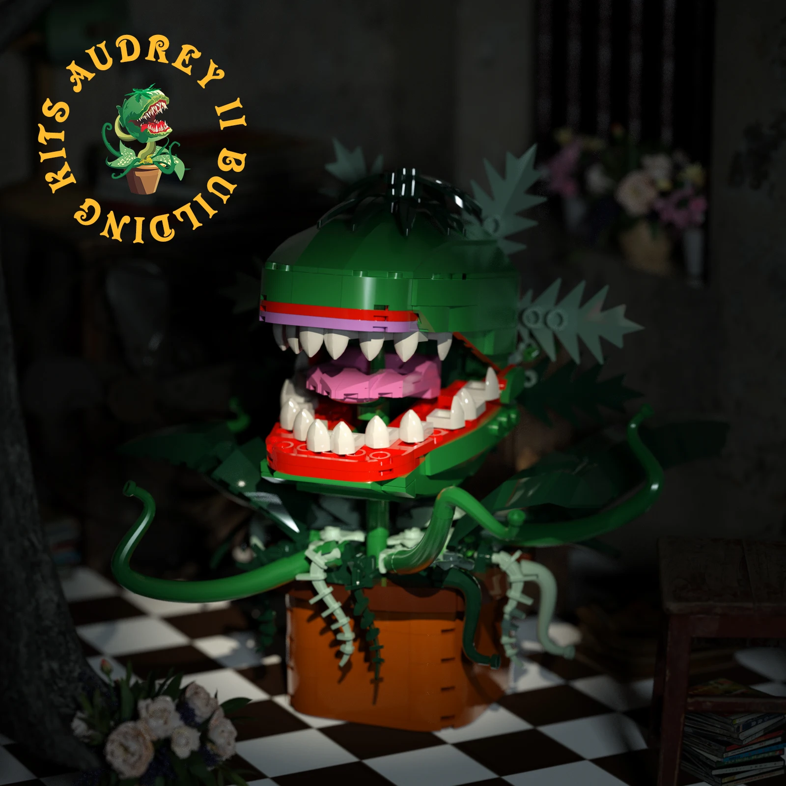 BuildMOC Horrors The Piranha Plant Model Bonsai Chomper Flower Little Shop from Movie Audrey II DIY Toys For Kids Gifts with box