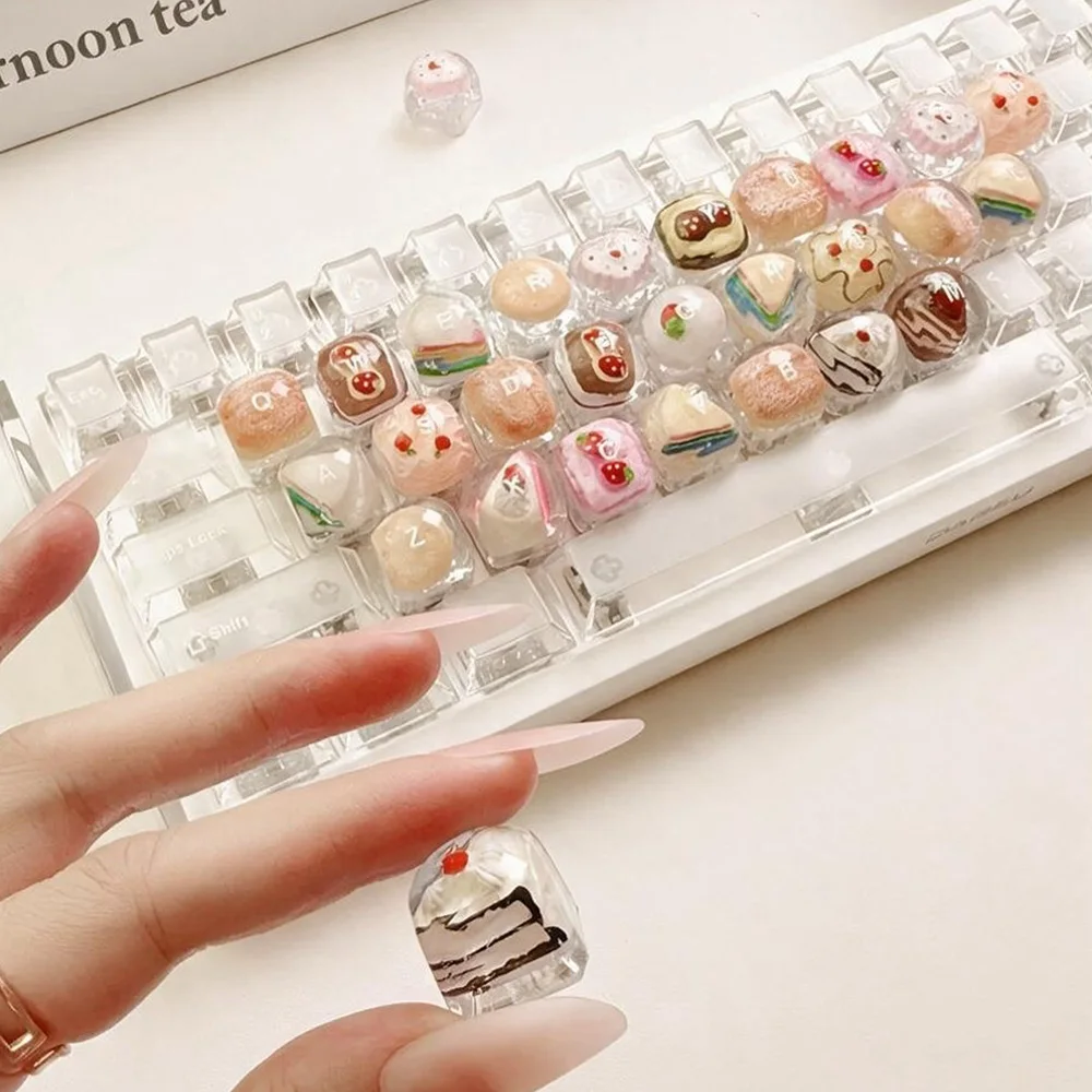 Cute Dessert Keycaps Nail Friendly Raised Keycaps 12/26Pcs Kawaii Cake Decor Keycaps for MX Mechanical Keyboard