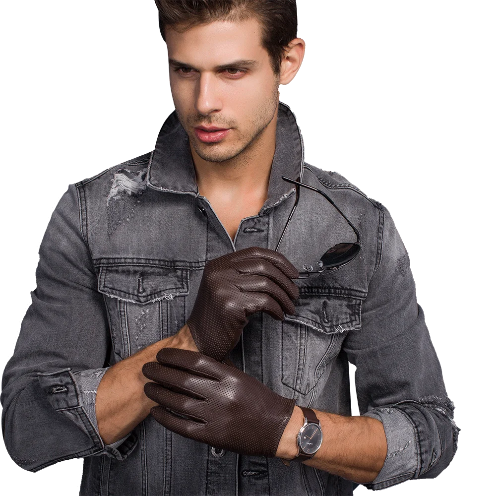 Men Luxury Urtra Thin Lambskin Genuine Leather Gloves Driving Riding Tight Unlined Breathable Soft Touch Screen