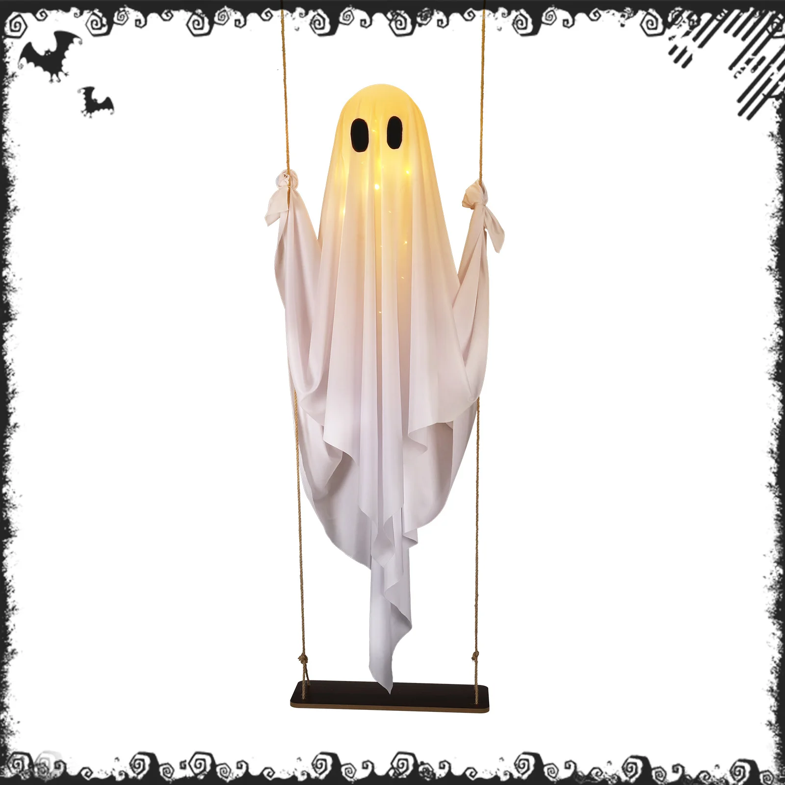 

Halloween Decorations Outdoor 5FT Large Hanging Ghost Swing with Remote Control String Lights Scary Ghost Halloween Party Decor