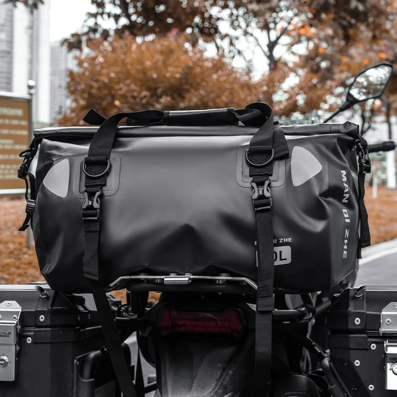 FEHER Motorbike Tail Bags Expandable 40L Large Capacity Tear-resistant Waterproof Motorcycle Seat Bags for Outdoor Riding Sports