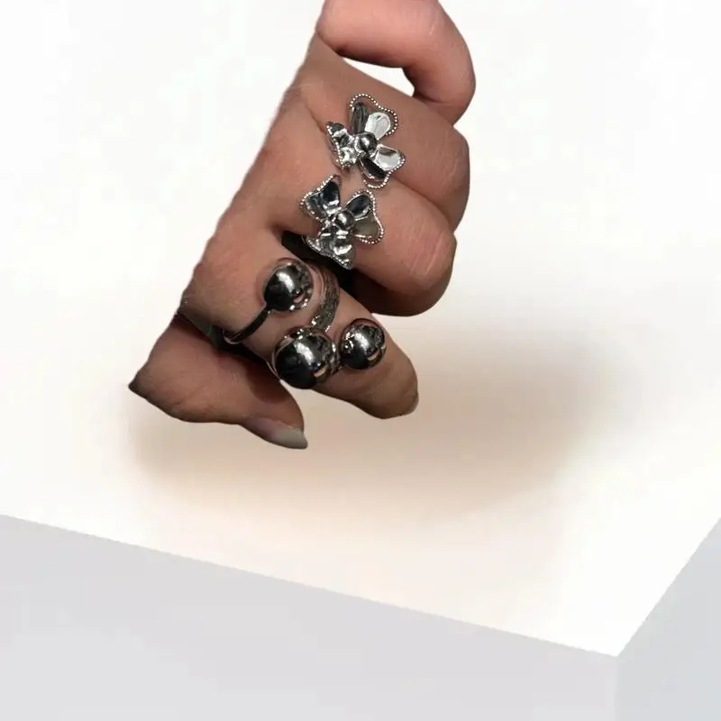 1x المبالغة الشرير المعادن شخصية تصميم هندسي زهرة الكرة شكل خواتم للنساء موضة بسيطة قابل للتعديل مجوهرات هدية #5