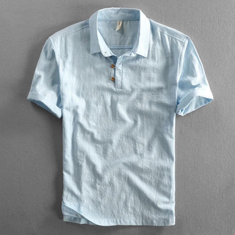 New Spring and Summer Men's Slim Fit Short-sleeved Retro Linen Shirt