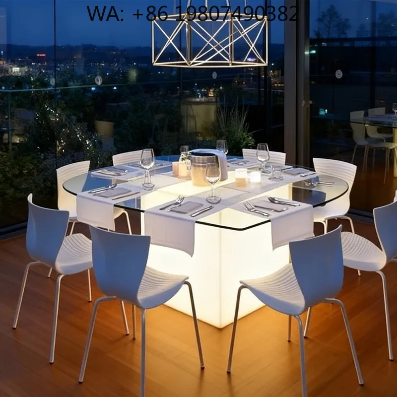 Waterproof Rechargeable LED Cube Chair Modern Luminous Patio Furniture Matching Table Chair Set for Outdoor Garden Pool Party