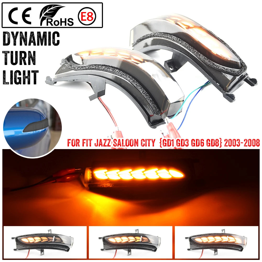2pcs LED Dynamic Blinker Side Wing Mirrors Turn Signal Light For Honda FIT JAZZ GD1 GD3 Saloon GD6 GD8 CITY GD3 GD6