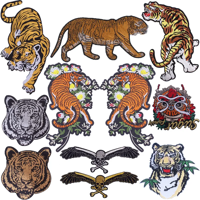 Tigers Back Patch Large Embroidered Patches On Clothes Stripe For Jacket DIY Animal Applique Iron On Patches Big Sewing Stickers