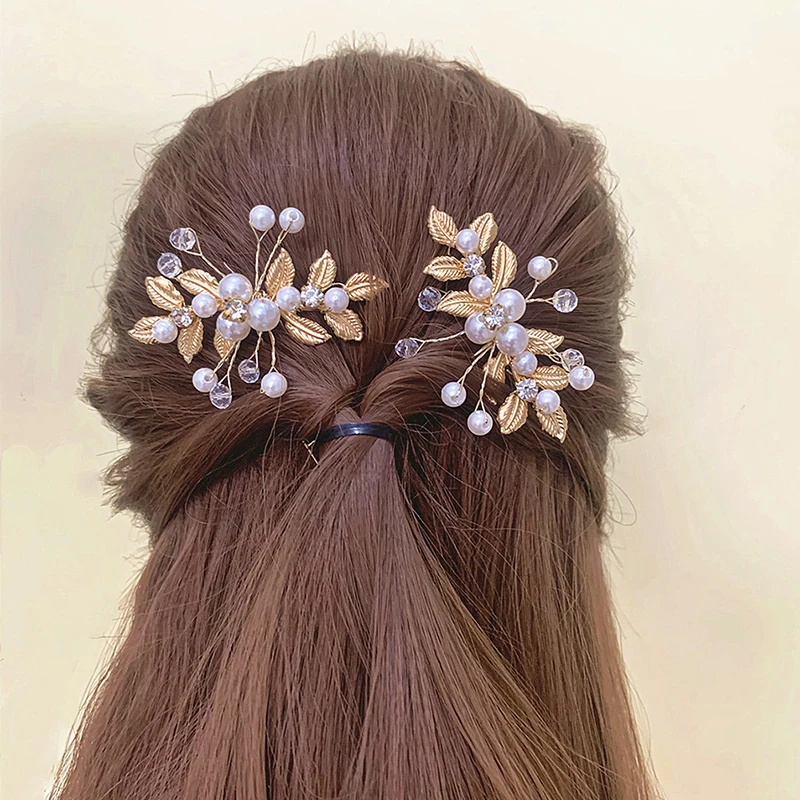 Retro Bloem Blad Haarclips Parel Kristal U-Vormige Oude Stijl Accessoires Bruiloft Prestatie Kleine Haarspeld Bruids Hoofddeksels