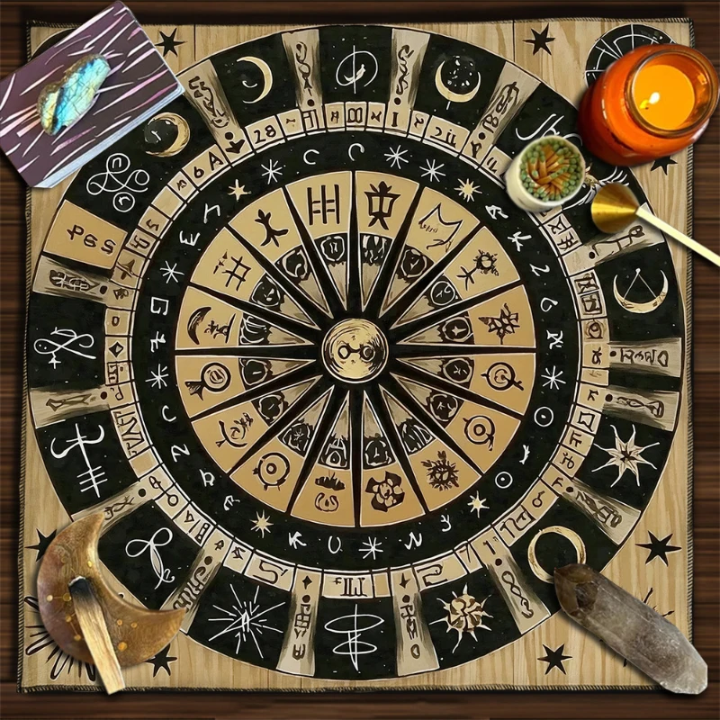 VIKAMA Witch Runes Wheel of the Year Tarot Altar Cloth Divination Spread Mat Witchcraft Wiccan Occult Tablecloth Decor