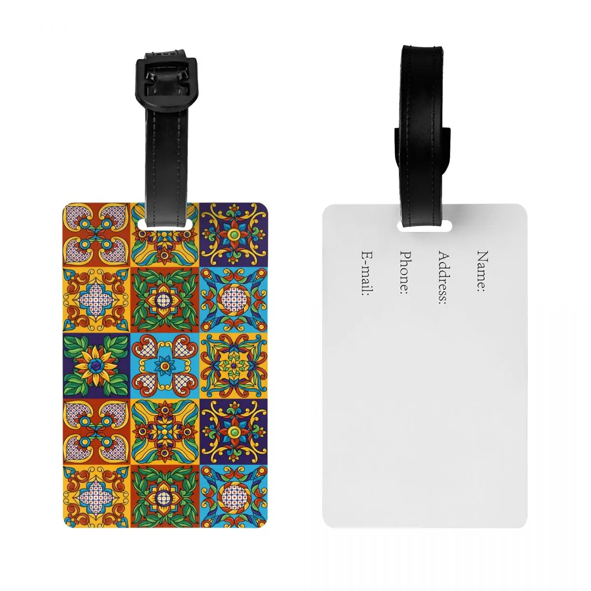 Custom Mexican Tiles Luggage Tag Privacy Protection Baggage Tags Travel Bag Labels Suitcase