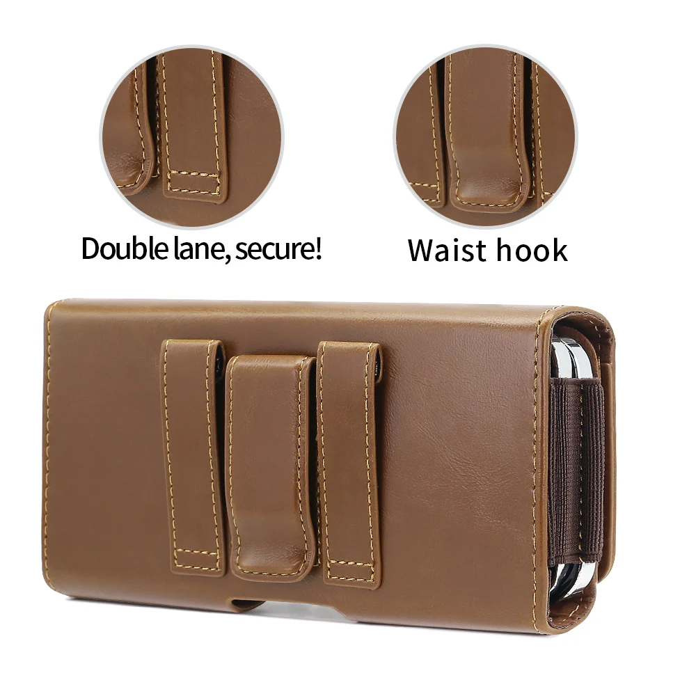 Universal Horizontal PU Leather Phone Pouch with Belt Clip Holster - Waist Bag for Cell Phones Dual Case Holder For iPhone 17 view 5