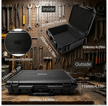 

Waterproof Stackable Tool Box, Hard Plastic Storage Organizer Case with Textured Surface, Portable Carry Box