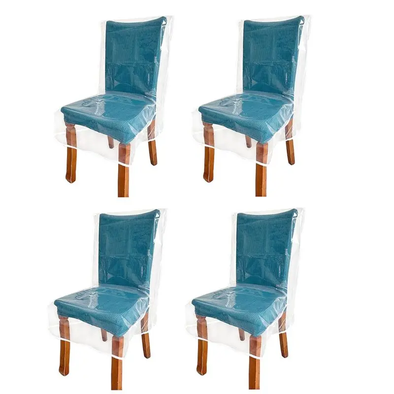 A96K-4 Pcs Plastic Chair Covers For Dining Chairs Anti Sauce, Cat Scratching Clear Plastic Chair Protectors