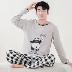 2024 New Men's Cartoon Pajamas Set Spring Cotton Male Pajamas Set Young Boy Sleepwear Long Sleep Tops + Pant 2pcs/set Pjs Hombre