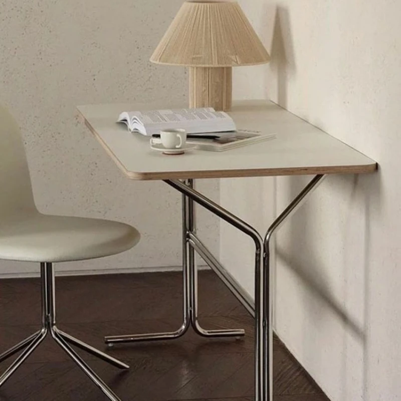 

Household desk table Stainless steel computer table Medieval solid wood white dining table