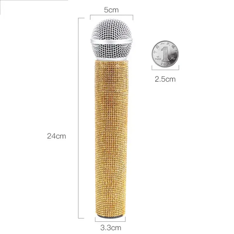 Hight Quality Artificial Plastic Mic Podcast Fake Microphone Prop microphone with diamond kids Toy Bulk for party show video