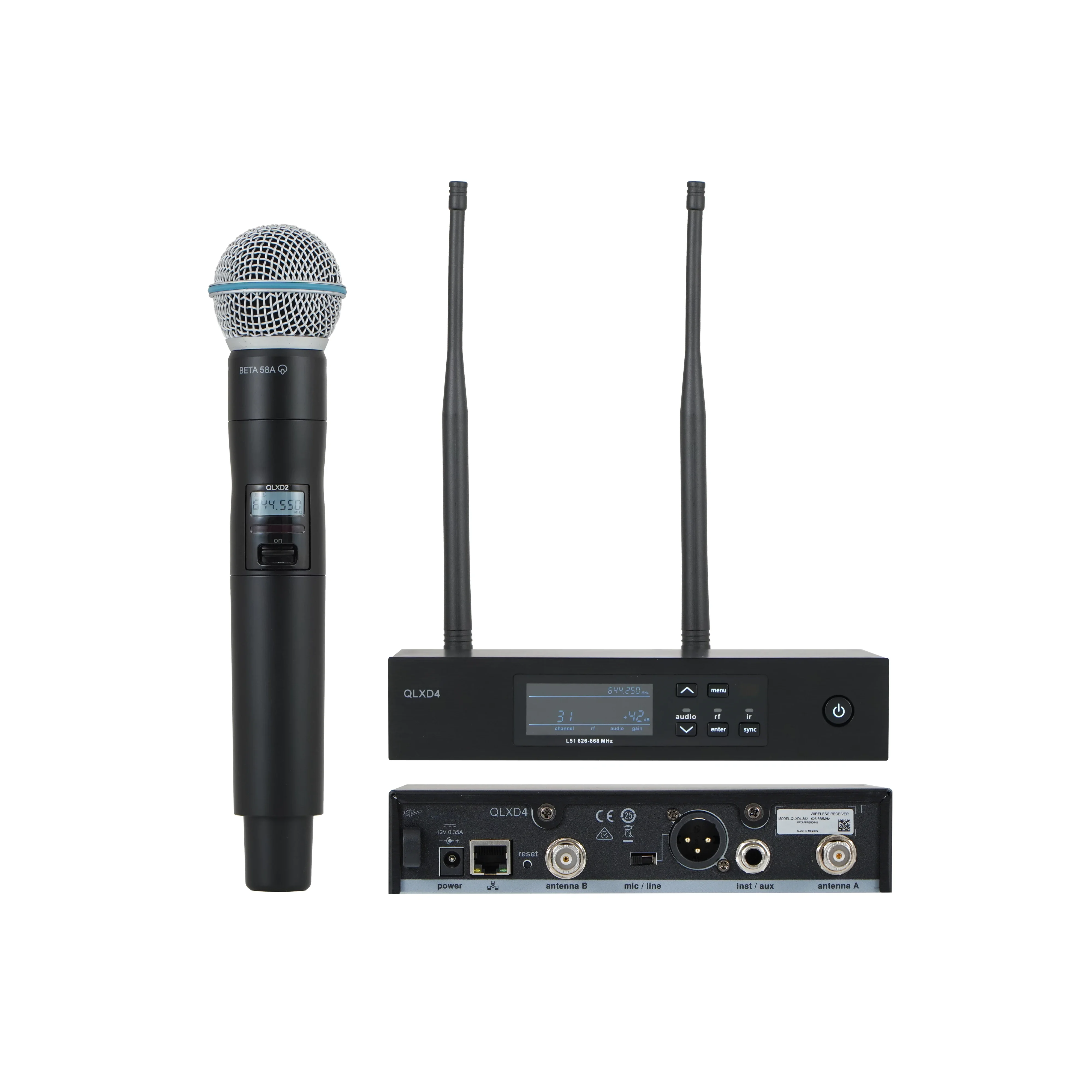

Wireless Microphone QLXD4/BETA58A/SM 58 Professional Rechargeable UHF True Diversity Condense Wireless Lapel Microphone System