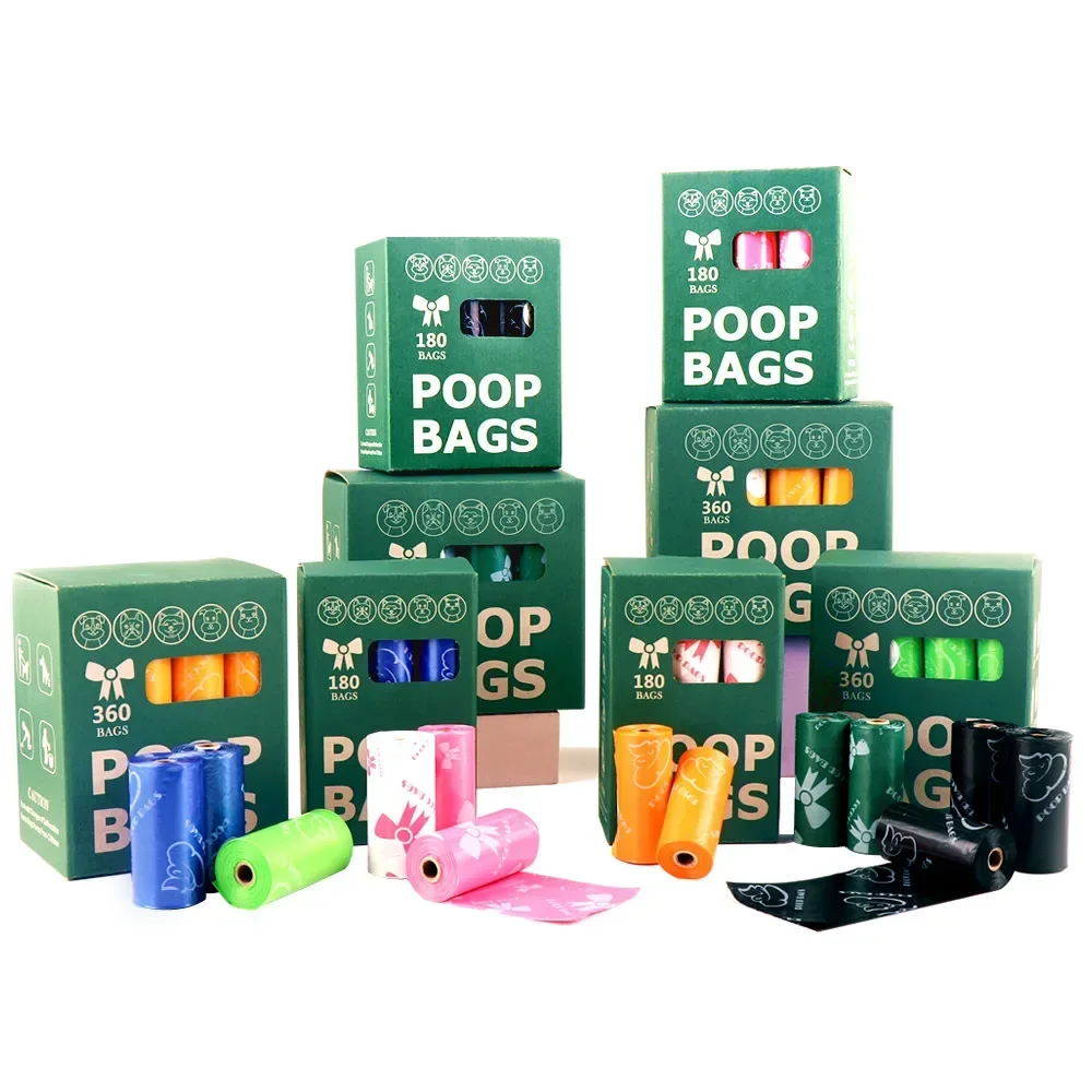 New Pet Biodegradable Trash Bag Dog Poop Bags Biobase Scented Poo Bag Degradable Cat Waste Bags Dog Poop Dispenser Gifts