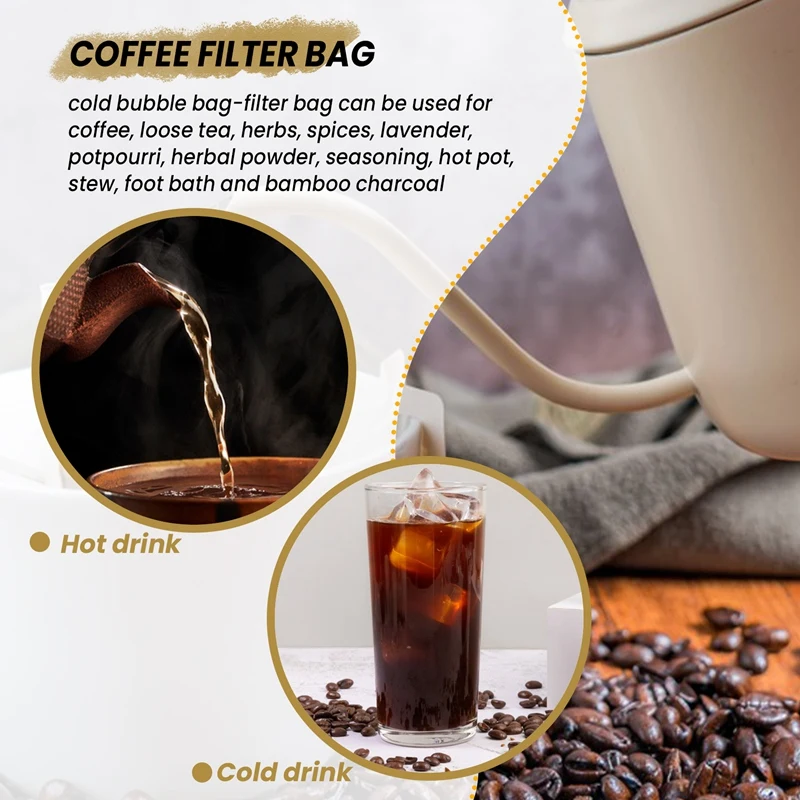 100 Pieces Of Mess-Free Cold Brewing Bag Disposable Coffee Filter Bag Fine Mesh Brewing Drawstring Bag