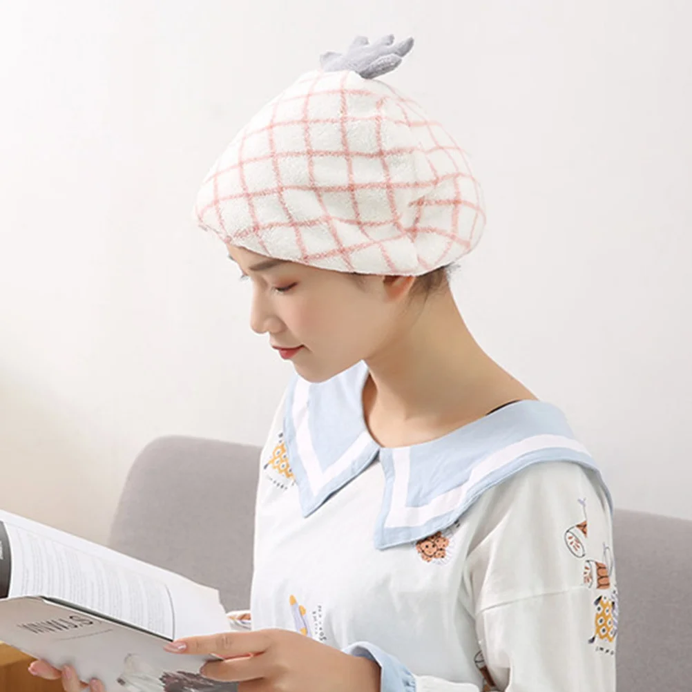 2 قطعة قبعات تجفيف الشعر تصميم الأناناس سريعة الجافة المرجان الصوف ماصة الشعر التفاف المناشف للنساء المنزل استخدام قبعات حمام سميكة #4