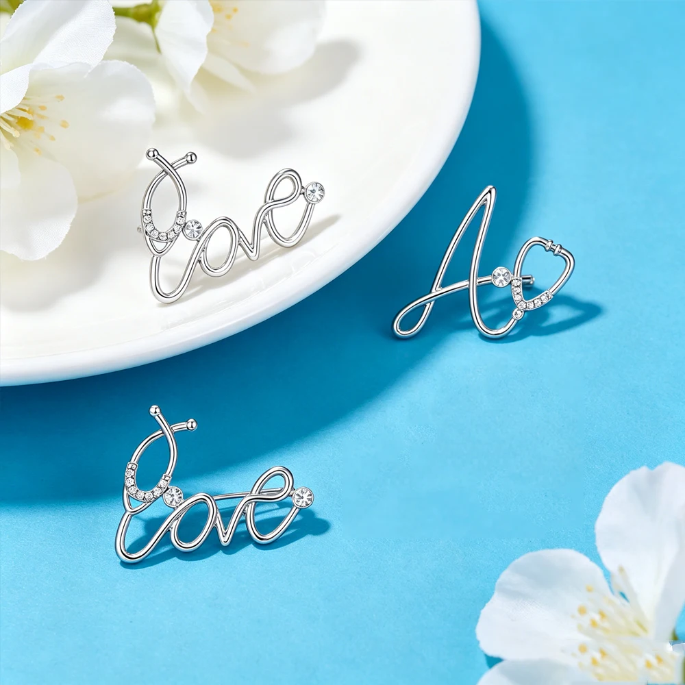 Fashion Echocardiogram Brooch Love Letters Crystal Heart-Shaped Brooch  Doctor And Nurse Tie Pin  Unique Medical Jewelry Gift