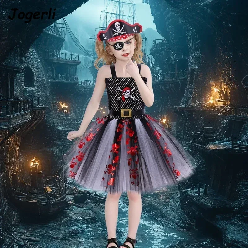 Jogerli الأطفال هالوين القراصنة شبكة الاطفال فتاة تأثيري ازياء الكاريبي كوس القماش قبعة Maska؛ k6؛ 8'،